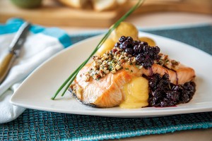 Pecan Crusted Salmon with Wild Blueberry Sauce