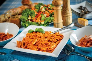 European inspired cheesy chicken pasta;  a one pot wonder