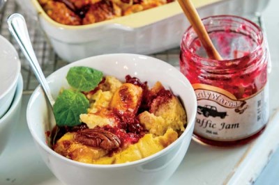 Croissant Pudding with Pecans and Traffic Jam