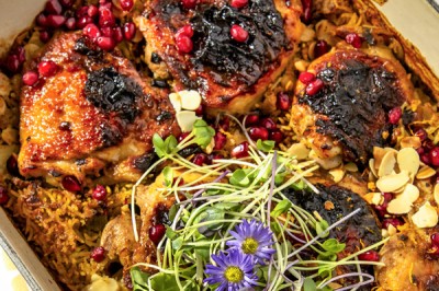 Sweet and Sunny Saffron Chicken and Rice Bake