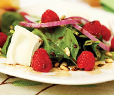 Spinach, Raspberry and Brie Salad with Balsamic Maple Vinaigrette