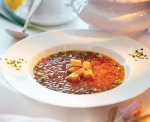 Spring Onion Soup with Baked Croutons